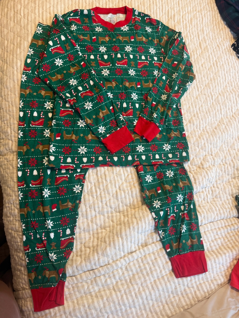 Carter's Green & Red Holiday Reindeer Pajama Set